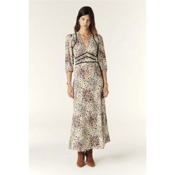 ba&sh Dresses & Skirts - BWT Ba&sh Fazia Medallion Print Maxi Dress Size 2 / M Beige With Black Trim $420